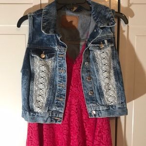 Blue Jean Vest with White Flower Detail